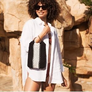 Laude the Label Gabby Mini Macrame Bag Black White NWT